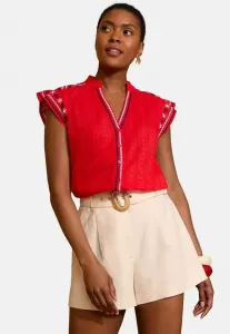 Блузка прямого кроя с рукавами-крылышками и v-образным вырезом с принтом Love & Roses, Red