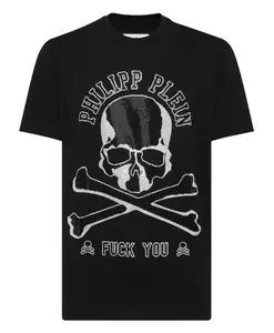 Футболка с круглым вырезом и изображением черепа и костей. Philipp Plein, черный