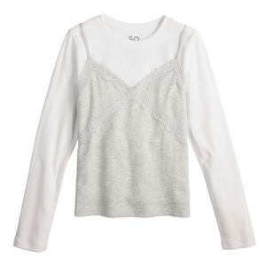 Футболка для девочек 7-16 лет с кружевной отделкой и многослойным подолом So, Gray Mist Heather