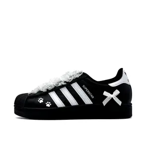 Superstar 2 устойчивые к истиранию низкие детские скейтбординг кроссовки для подростков Adidas Originals, черный/белый