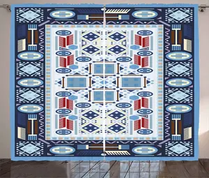 Штора ABAKUHAUS в афганском деревенском стиле, квадратный круг с синим оттенком, присборенная штора для спальни с петлями и крючками, 280 x 245 см, разноцветная Abakuhaus