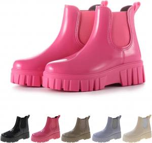 Женские короткие дождевые ботинки Удобные водонепроницаемые слипоны Челси Легкие противоскользящие модные садовые ботиночки Generic, Pink