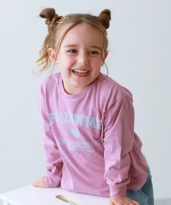 Футболка с длинным рукавом и принтом Devil Lab для девочек, 100% хлопок, 2025SS Devirock, цвет 002-Heart College-Mauve Pink