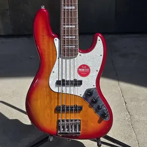 Squier Classic Vibe Active '70s Jazz Bass V, гриф из лаврового дерева, белый перламутровый пикгард, солнечный сиеновий с эффектом выцветания