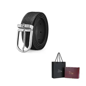 JAGUAR Мужской ремень из кожи дикого буйвола с пряжкой-наперстком шириной 3,4 см, Black