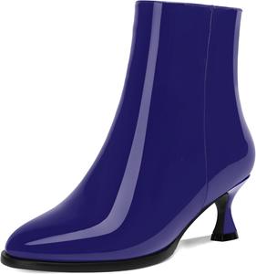 Женские ботинки MOVINSTEPS из лакированной кожи с застежкой-молнией, для холодной погоды, школьного стиля, с круглым носком, маленьким каблуком и высоким голенищем, каблук 5 см, Royal Blue