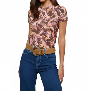 Футболка Ressi Fitte Tee коричнево-розового цвета с абстрактным узором «пейсли» L'Agence