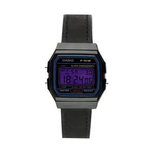 CASIO Ретро серия кварцевый механизм натуральный кожаный ремешок унисекс черный циферблат часы