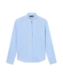 Приталенная рубашка из хлопкового поплина со стоячим воротником. Brooks Brothers, синий