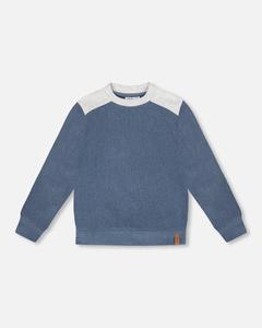 Супермягкий топ с длинным рукавом и плоской спинкой из ребристой ткани с налокотниками в темно-синем цвете Deux par Deux