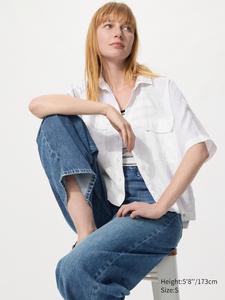Рубашка из 100% премиального льна с воротником «скіппер», свободного кроя Uniqlo, 00 white