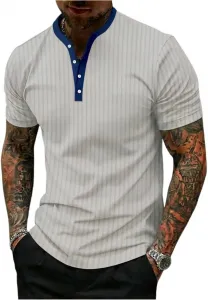 Мужская футболка Henley с полосками, короткий рукав, Slim Fit