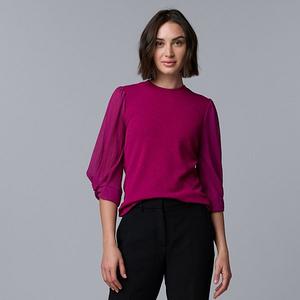 Женский топ с комбинированными материалами и скрученными рукавами Simply Vera Vera Wang, Terry Magenta