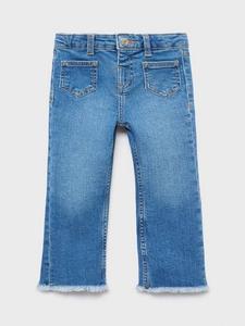Детские джинсы с бахромой и расклешенным низом из хлопковой смеси Mango, Open Blue
