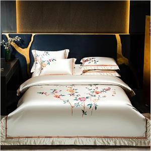 UOIO Комплект постельного белья из египетского хлопка 1200TC с вышивкой пионов