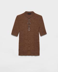 Шерстяной свитер с круглым вырезом и заклепками Prada, оранжевый