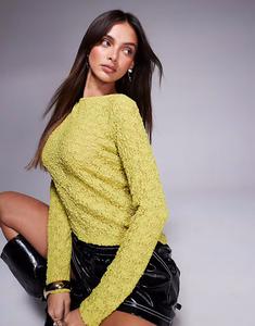 Кружевной сетчатый топ ASOS DESIGN с асимметричным подолом оливкового цвета