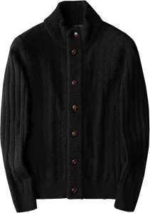 Мужской вязаный кардиган с воротником стойкой, Slim Fit