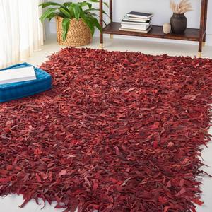 Ковер SAFAVIEH, 183 x 183 см, Leather Shag Collection, Red, ручное плетение, современная кожа, идеально для помещений с высокой проходимостью в гостиной, спальне (LSG511D)