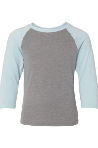 Футболка Next Level Youth CVC с рукавом три четверти реглан, цвет ice blue sleeves/ dark heather grey body