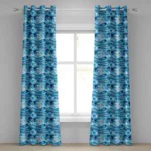 Штора из ракушек ABAKUHAUS с люверсами, коллекция Морская и подводная вселенная, изображение ракушки-гребня, декоративные двухпанельные шторы, 280 см x 175 см, цвет: сине-белый Abakuhaus