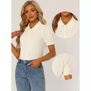 Женский топ с воротником, рубашки с воротником Питера Пэна и короткими рукавами, на пуговицах спереди ALLEGRA K, фиолетовый