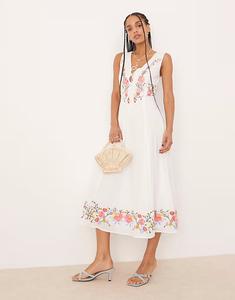 Платье-миди Nobody's Child Terra белого цвета с вышивкой