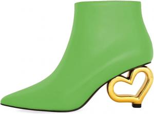 Женские ботильоны XYD с милым сердечком на каблуке, закрытым заостренным носком, боковой молнией, модные короткие ботинки, подходящие для вечеринок и повседневной носки, Green