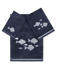 Набор из 3 банных полотенец из турецкого хлопка с вышивкой «Фиджи» Linum Home, цвет marine