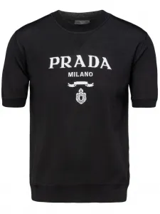 Шерстяной джемпер с логотипом Prada, черный