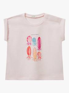 Детский хлопковый топ с коротким рукавом и принтом Benetton, Pastel Pink