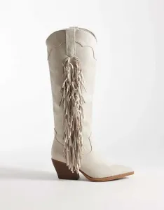 Кремовые замшевые ботинки Glamorous Wide Fit с бахромой в стиле вестерн