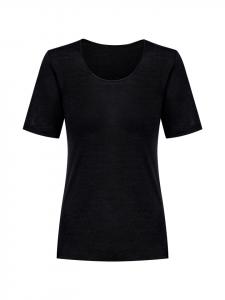 Рубашка с коротким рукавом из шерсти и шелка черного цвета Mey