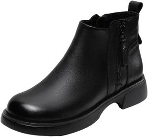 Женские ботинки DBFBDTU до щиколотки, зимние, из натуральной кожи коровы, с двойной молнией, на плоском каблуке, мягкая подошва, теплые повседневные ботинки, 36(Us-6) Short Plush Inside