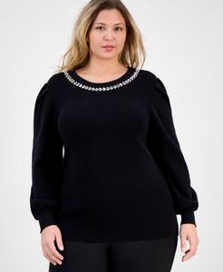 Свитер большого размера с декоративным круглым вырезом AK Anne Klein, Anne Black