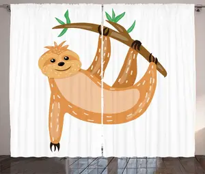 Штора в деревенском стиле Забавный ленивец от ABAKUHAUS, простая ленивая штора для спальни, собранная на петли и крючки, 280 x 225 см, цвет: персидский, оранжевый, персиковый Abakuhaus