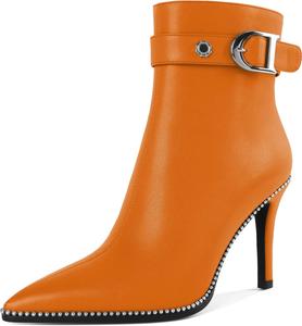 Женские ботильоны Eldof с каблуком-стилет и молнией, заостренный носок, для платья, 3,5 дюйма, Orange