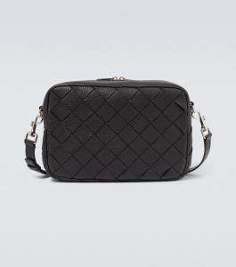 Кожаная фотосумка Intrecciato Bottega Veneta, Black-Silver