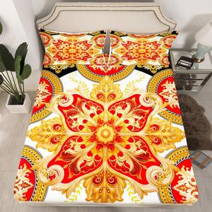 Erosebridal Комплект постельного белья Gold Baroque в стиле бохо с красным медальоном дамаск для подростков и взрослых, Multi 18