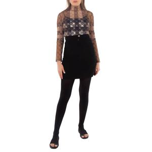 Боди Burberry EKD Check из эластичного тюля с высоким воротом, размер S, коричневый