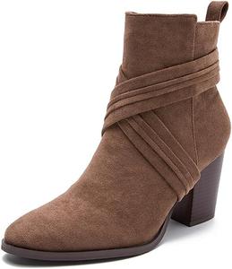 Женские ботильоны с массивным каблуком, боковой молнией, заостренным носком и замшевой отделкой, ботинки на осень и зиму Generic, Brown