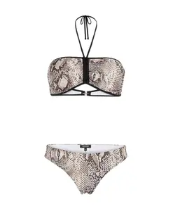 Бикини с принтом под змеиную кожу и завязками на шее. Roberto Cavalli, коричневый