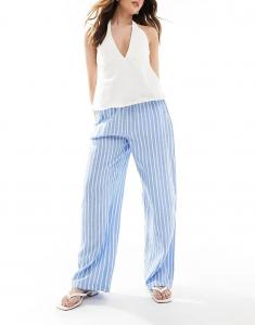 Брюки Vero Moda из льняной смеси с завязкой на талии в сине-белую полоску