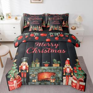 Erosebridal Рождественский комплект постельного белья с тематикой Щелкунчика, Merry Christmas Bed in A Bag, милые одеяла Nutcracker с простынями, праздничный декор спальни, Black and Red