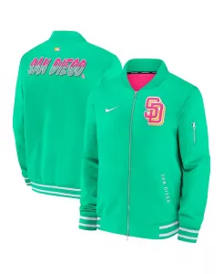 Мужская зеленая бомбер-куртка с полной застежкой-молнией San Diego Padres Authentic Collection City Connect Nike