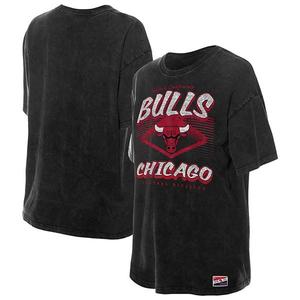 Женская черная футболка Chicago Bulls Throwback Mineral Wash оверсайз New Era