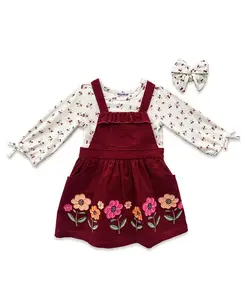 Комплект для девочки из 3 предметов: цветочный топ, повязка на голову и джемпер с поясом Blueberi Boulevard, красный