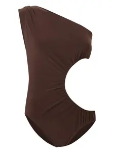 Слитный купальник Mio Sunburst на одно плечо с вырезом Norma Kamali, коричневый