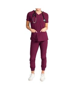 Женский медицинский комплект Fleur Stretch с топом на молнии с нагрудным карманом и джоггерами с трикотажными ребристыми манжетами Medgear, Burgundy