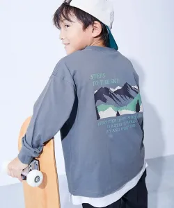 Футболка с длинным рукавом и крупным силуэтом дьявольской лабрадорши, Детская одежда. Размер 26SS Devirock, цвет 013-Mountain-Blue Gray